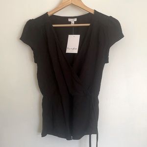 Black faux wrap shirt, size: small